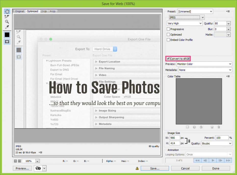 Saving Your Image for Web in Adobe Photoshop