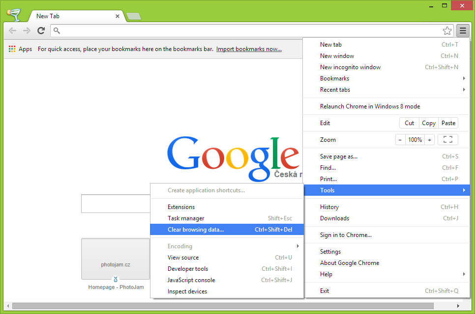 Clear cache in Google Chrome